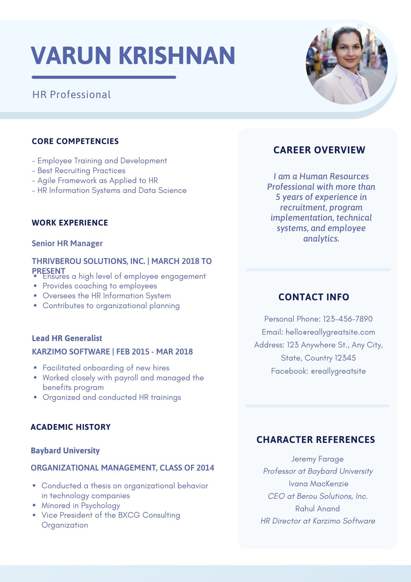 Blue Corporate HR Professional Resume