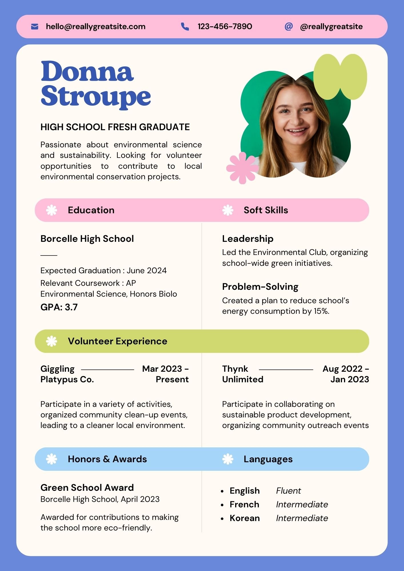 Colorful Cute High School Resume